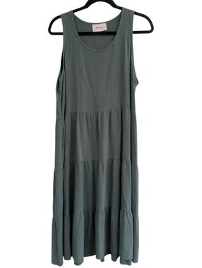 Meomua Green Linen Cotton Tiered Maxi Dress